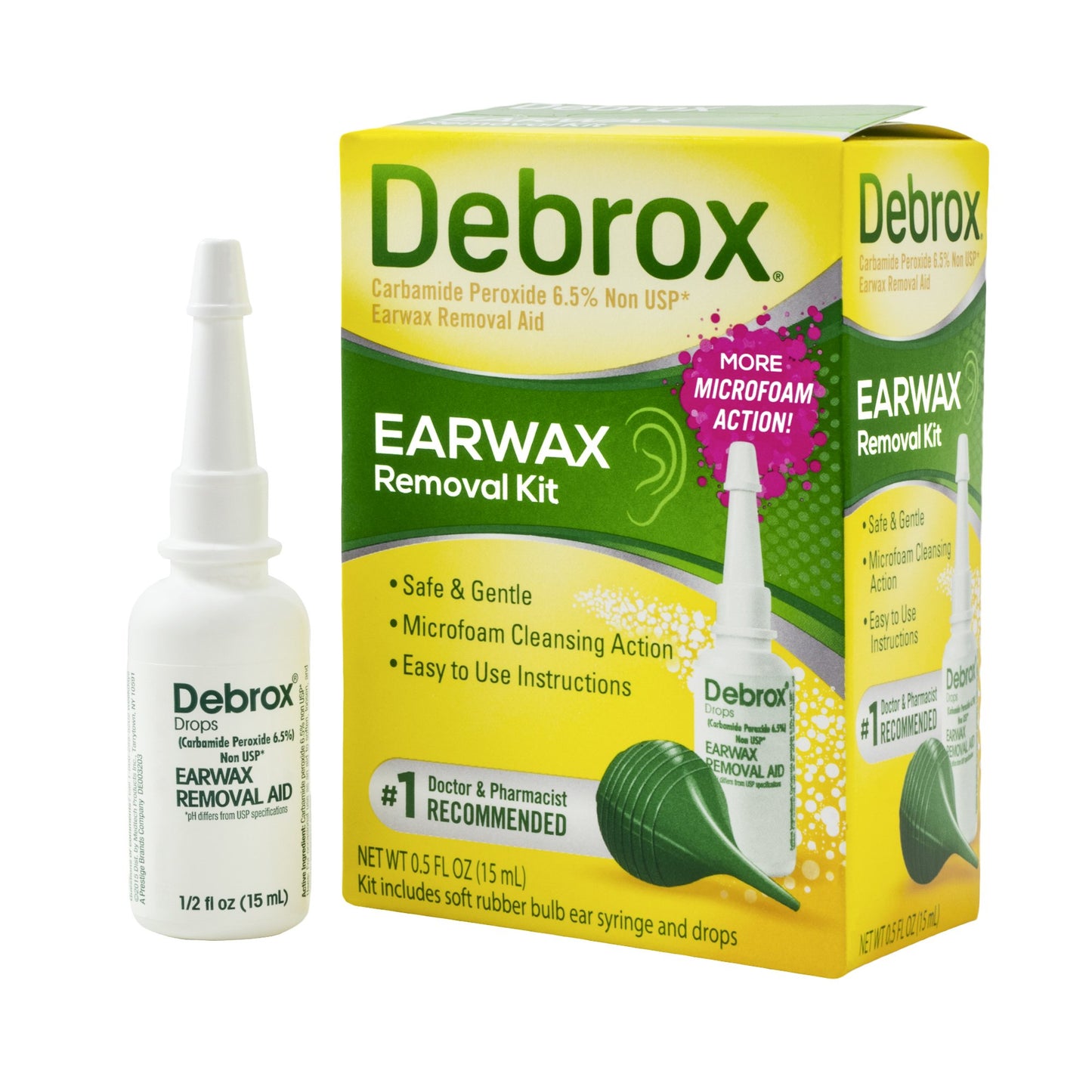 Ear Wax Remover Debrox® with Bulb Syringe 0.5 oz. Otic Drops 6.5% Strength Carbamide Peroxide