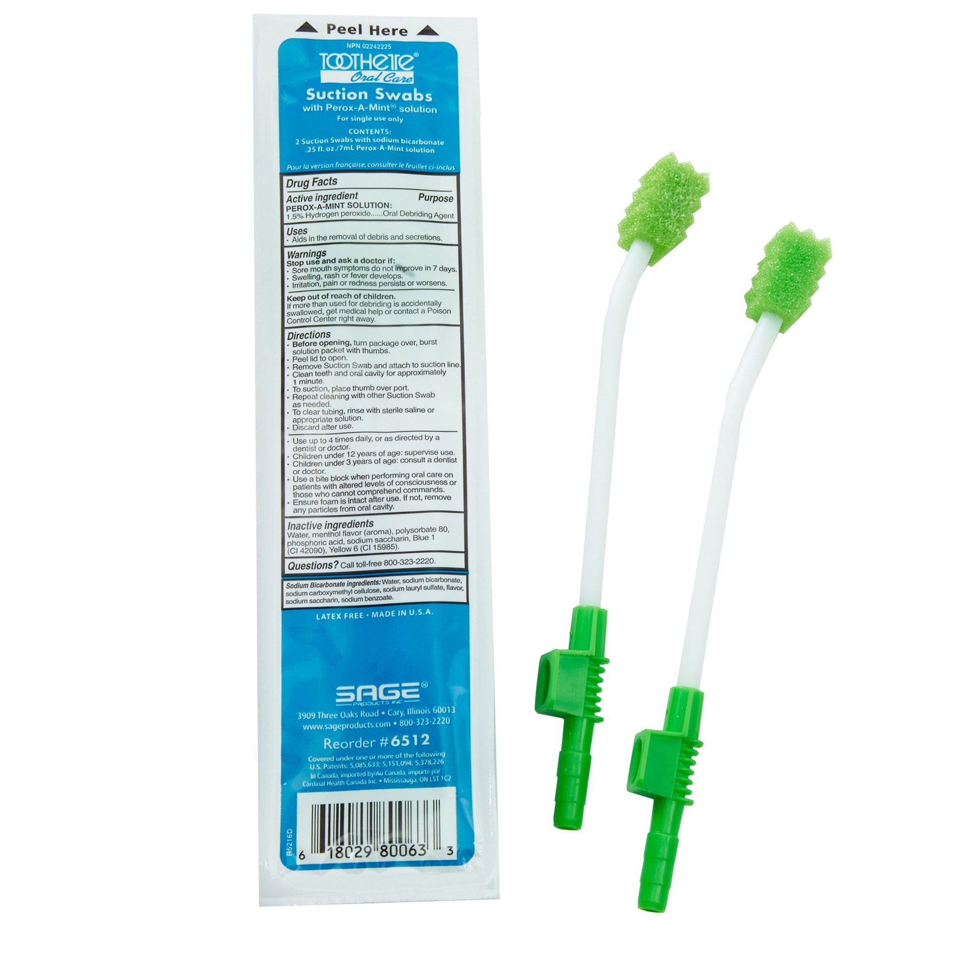 package of toothette suction swabs. Swab comes with foam swab on one end and other end with suction attachment