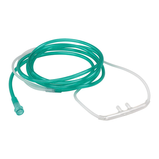 Green oxygen tubing with curved prong