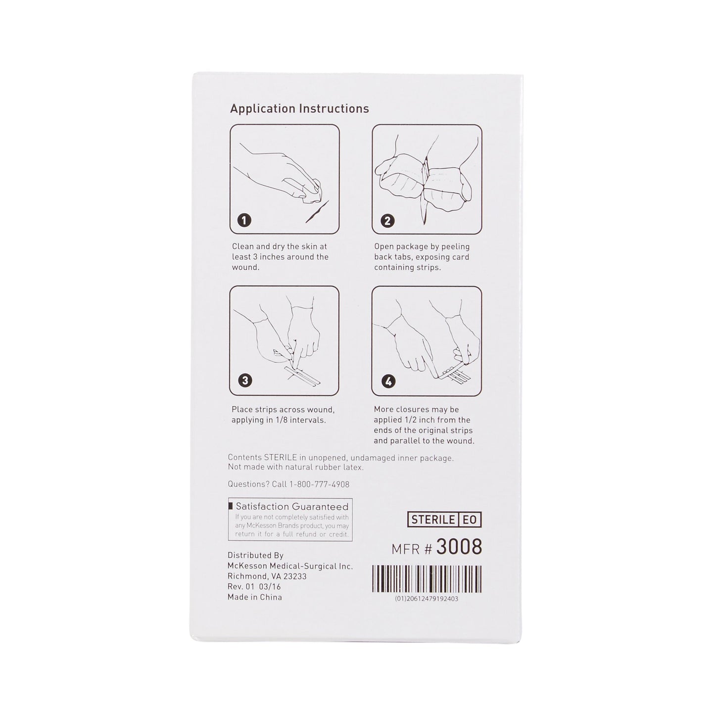 Skin Closure Strip 1/4 X 1-1/2 Inch Reinforced Strip White McKesson