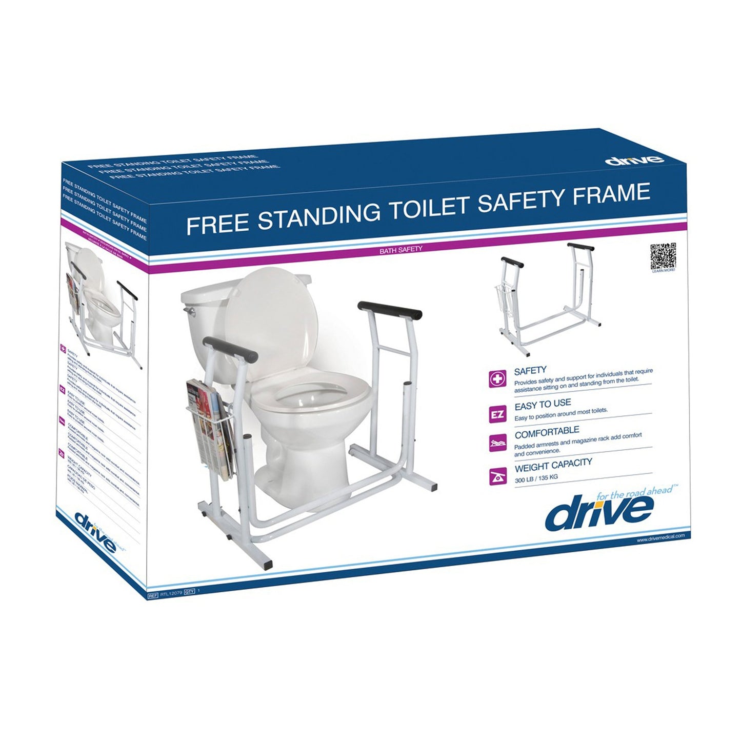 Toilet Safety Rail drive™ White with Magazine Rack