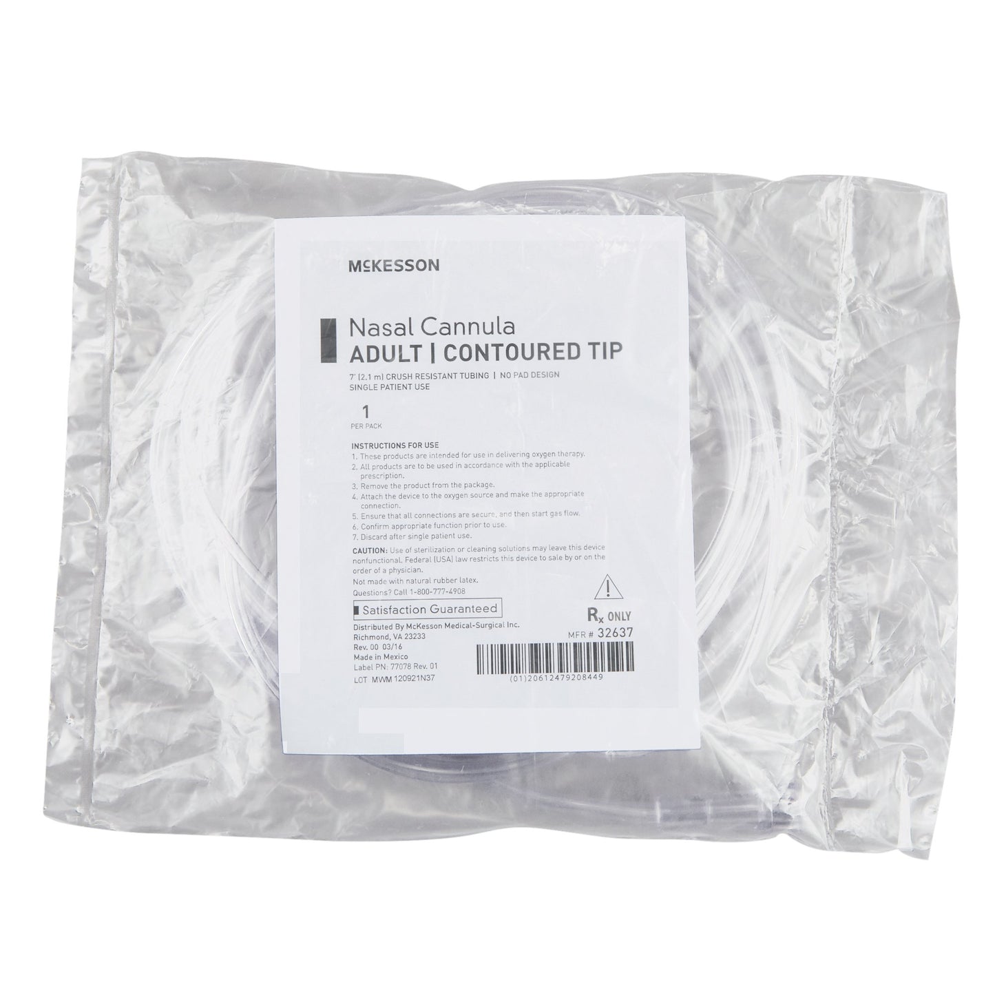 Nasal Cannula Adult Curved Prong / NonFlared Tip O2 Line McKesson