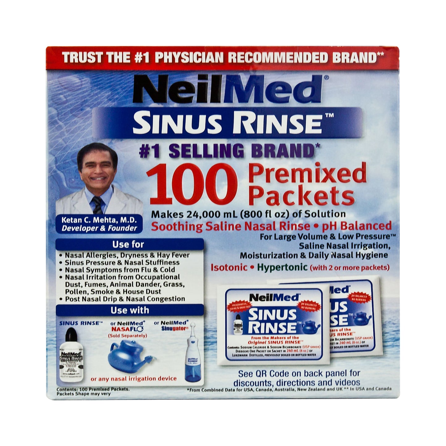 A box of NeilMed Sinus Rinse 100 premixed packets