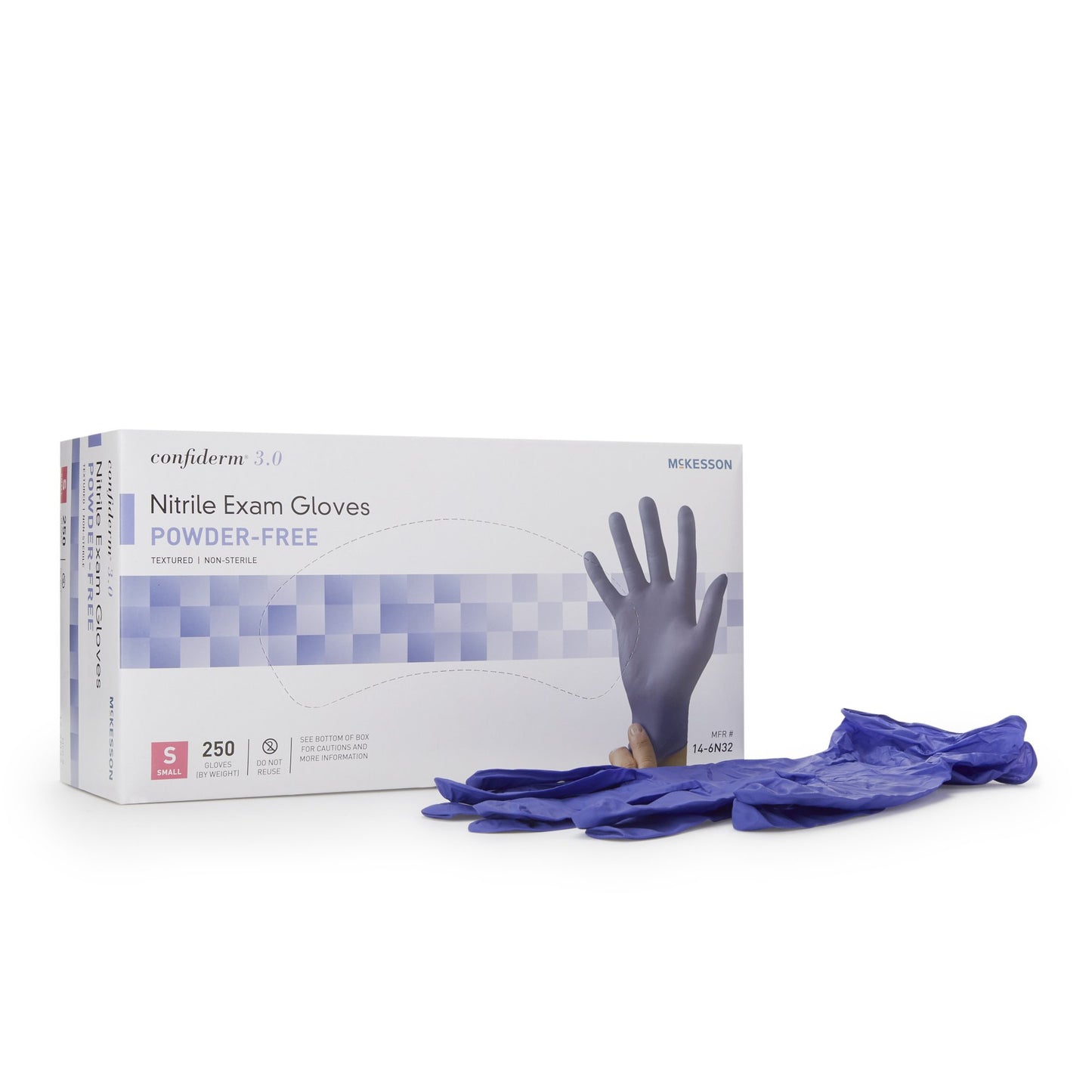 Blue confiderm nitrile exam gloves box and gloves.