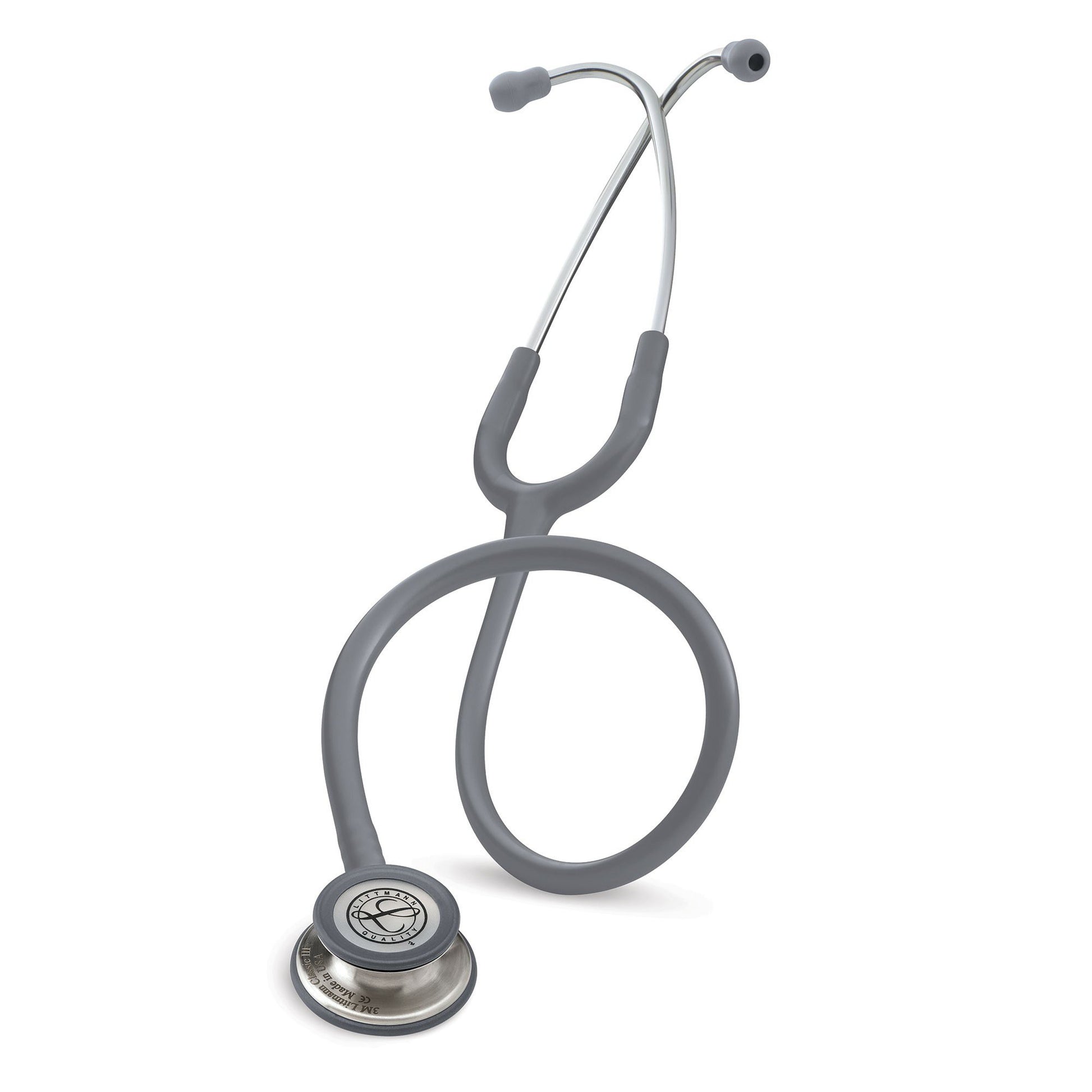 Gray/Silver Littman Stethoscope with stainless steel finish.