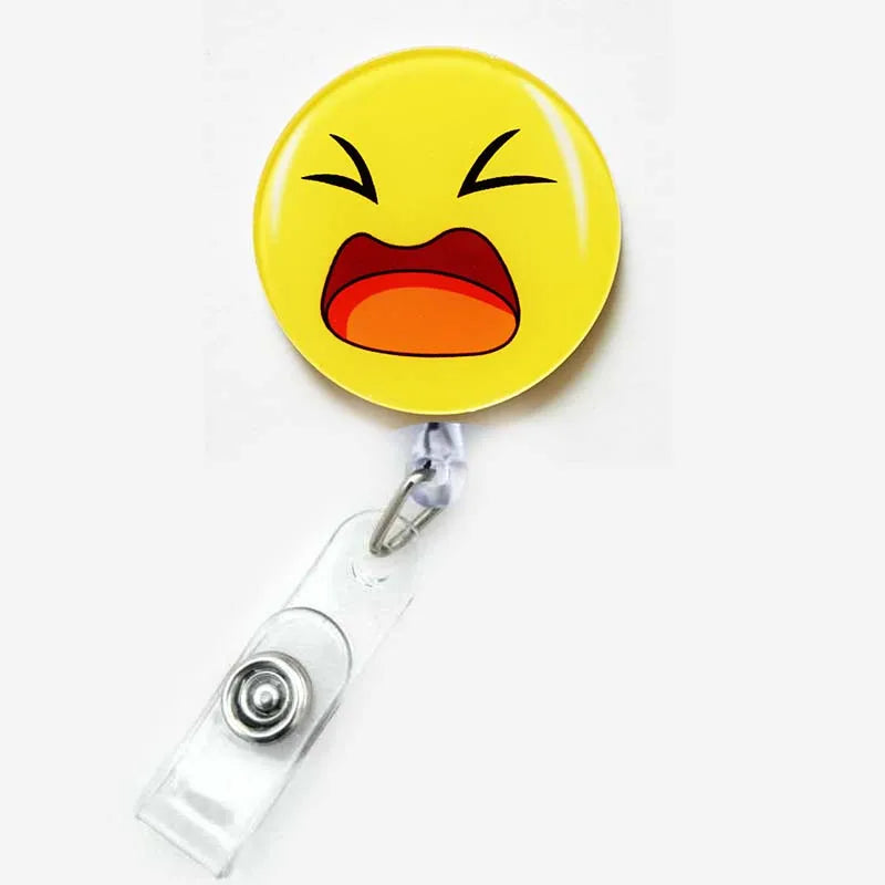 badge reel upset face emoji. Retractable