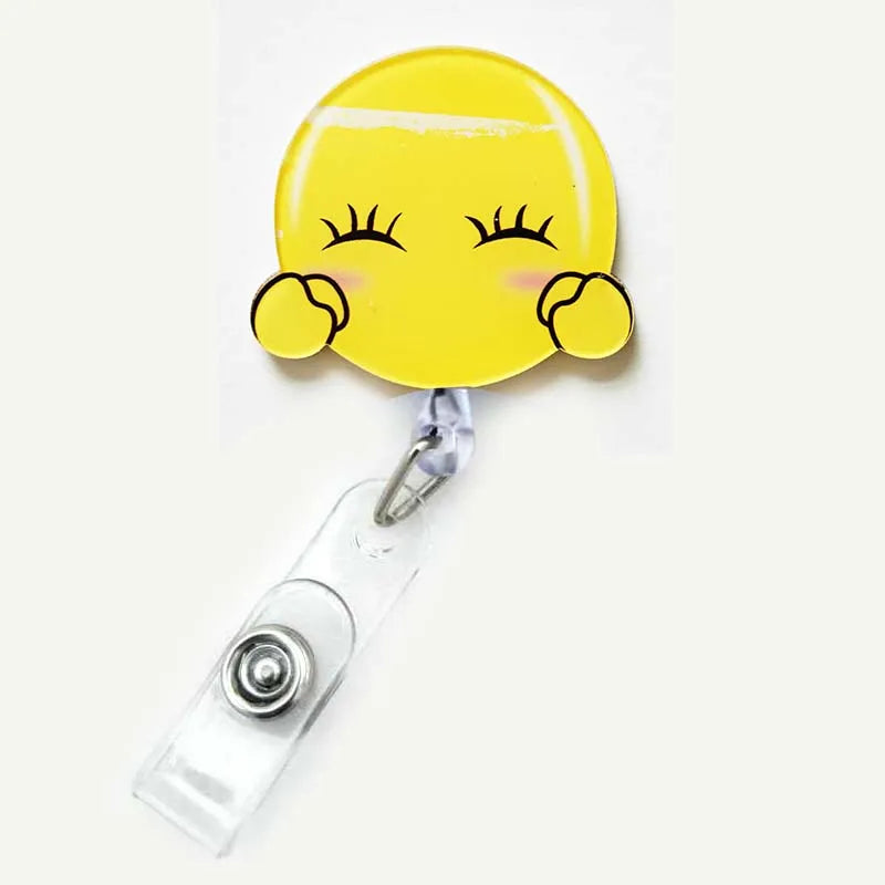 badge reel cute face emoji. Retractable