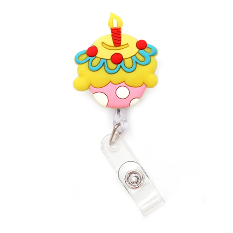 badge reel birthday cupcake. Retractable.