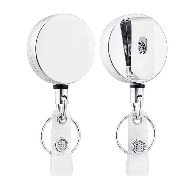 BADGE REEL WITH KEY RING HOLDER. RETRACTABLE. SILVER