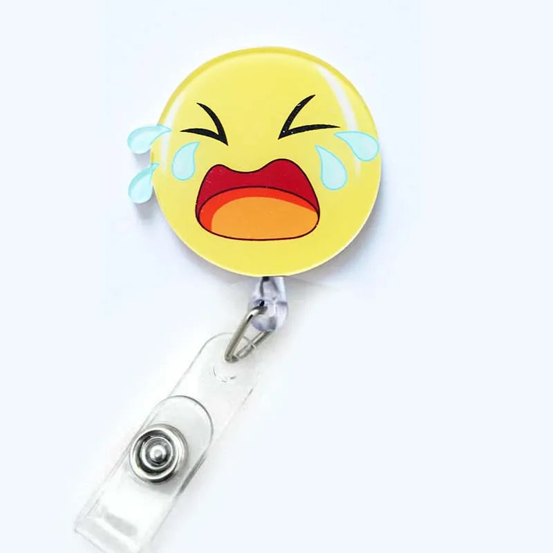 badge reel crying face emoji. Retractable