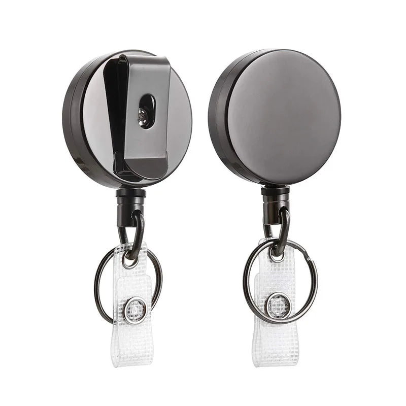 BADGE REEL WITH KEY RING HOLDER. RETRACTABLE. BLACK.