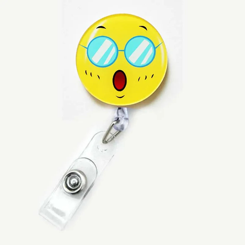 badge reel sunny hot face emoji. Retractable