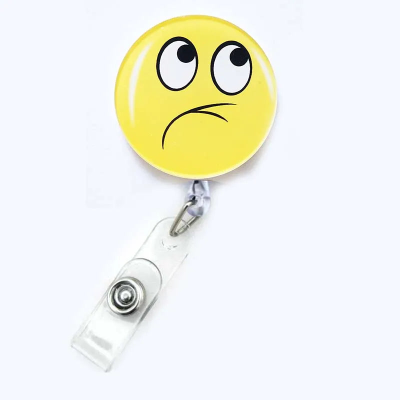 badge reel looking away slanted lips emoji. Retractable