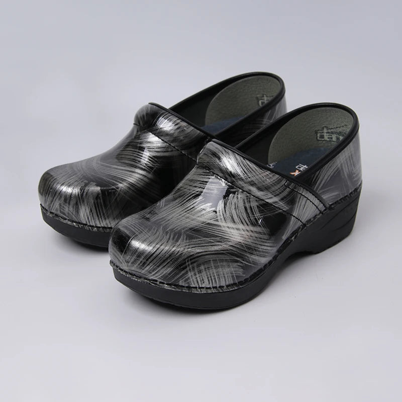 Women Slip-On Clogs - Brushstroke Design