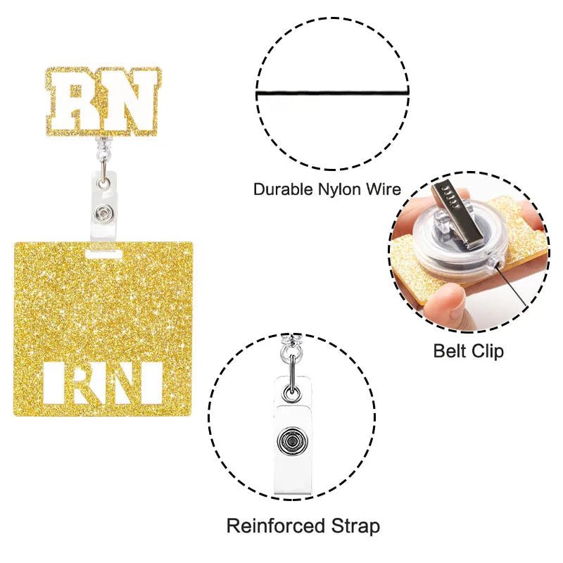 Glitter RN Badge Reel Card Holder Horizontal