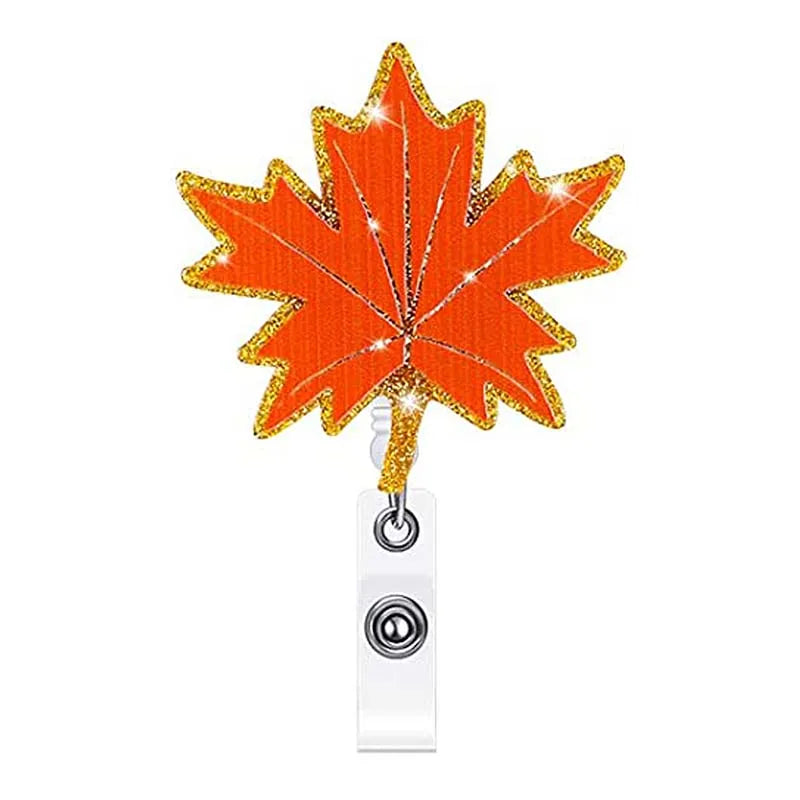 badge reel fall leaf. Retractable  with alligator clip.