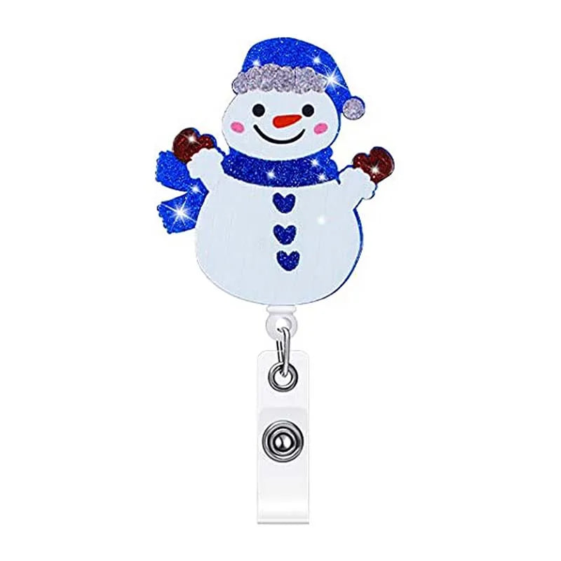 badge reel snowman. Retractable  with alligator clip.