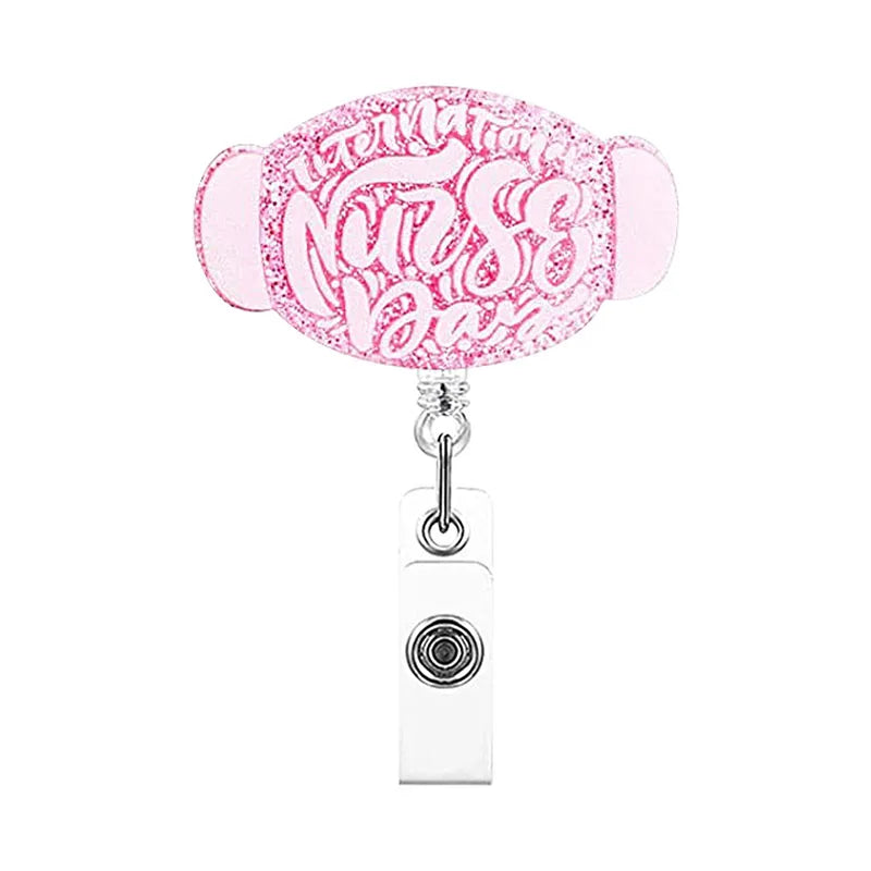 badge reel "international nurse day". Retractable, alligator clip.