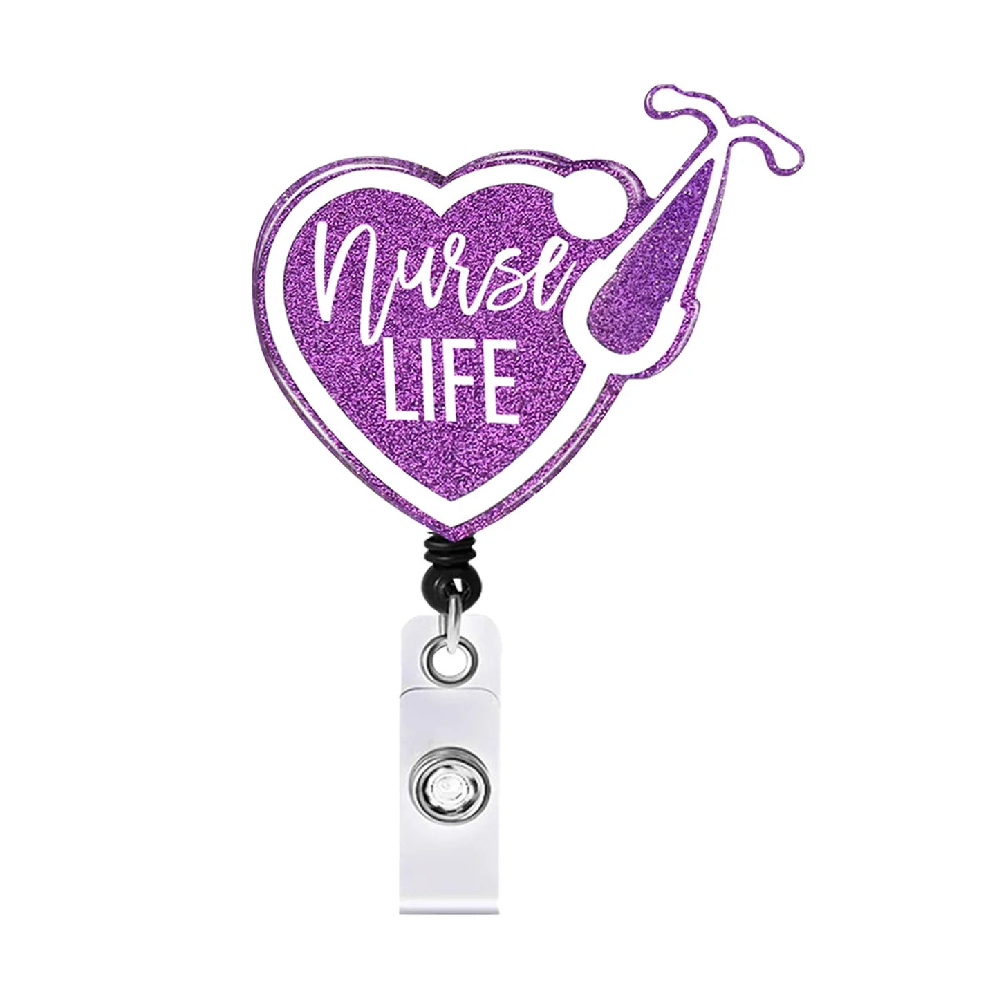 badge reel "nurse life". Retractable, alligator clip