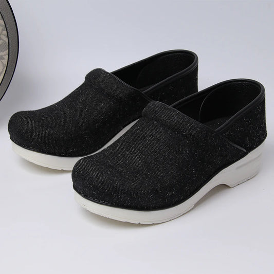 Women Slip-On Clogs - Textured Matte Black