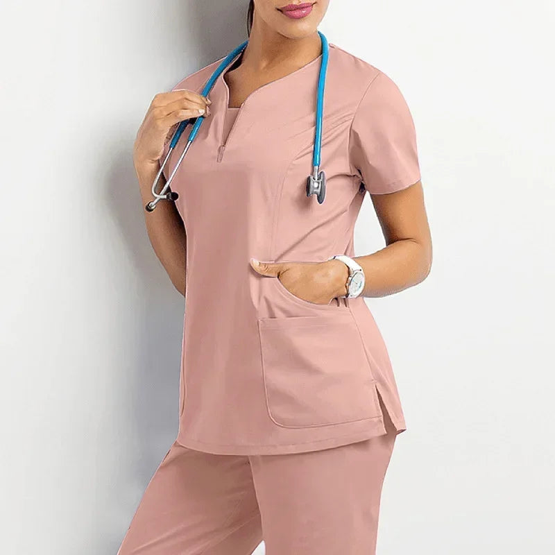 Wrinkle-Resistant Tunic Neckline & Jogger Pants Scrub Set