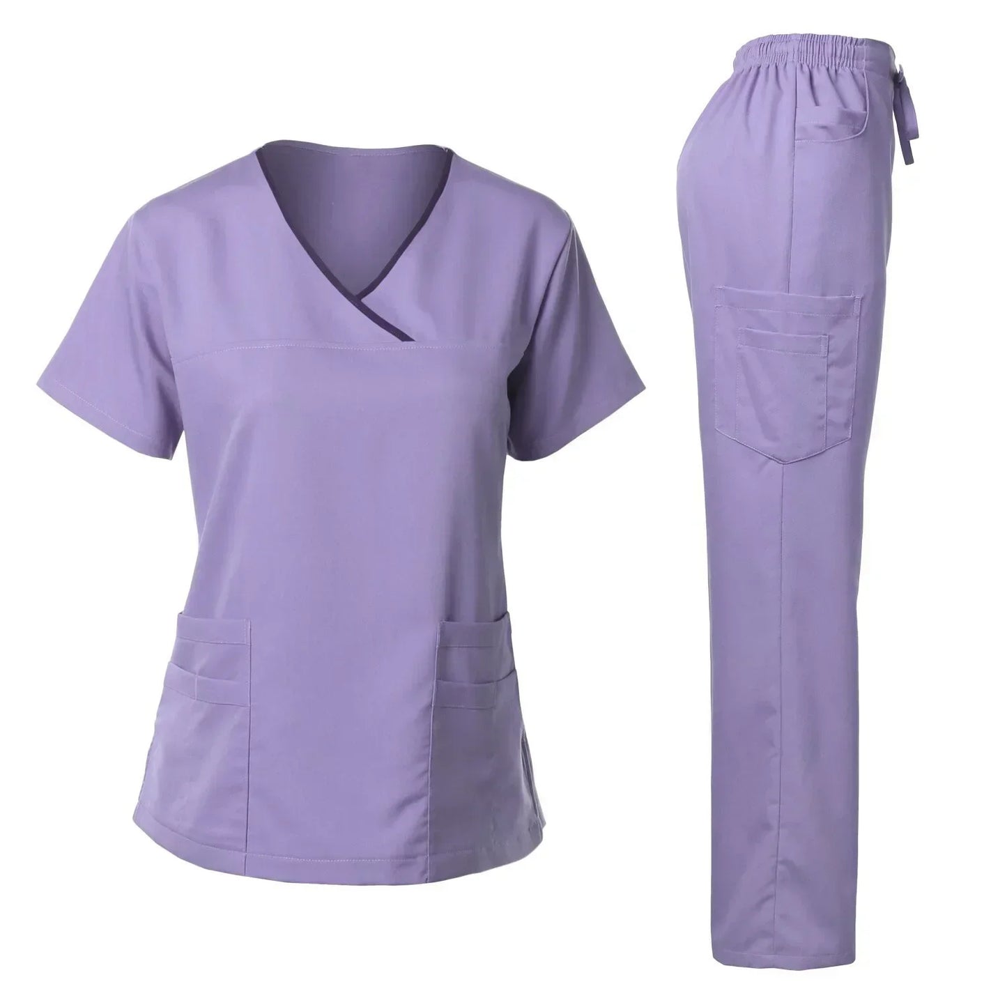 light purple scrub set straight leg pants v-neck scrub top