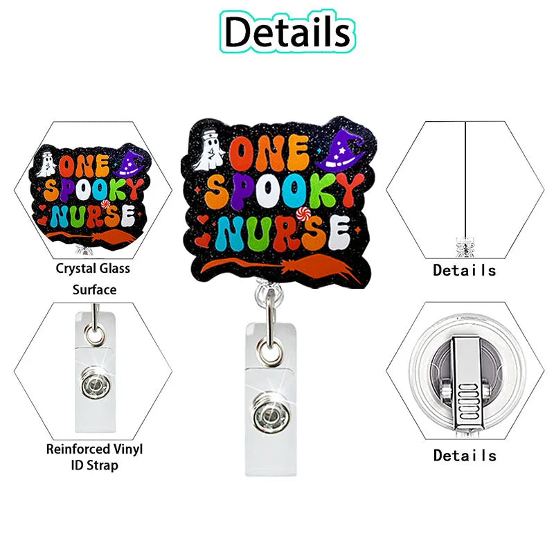 Badge Reel Retractable Rotating Alligator Clip - Glittery Halloween