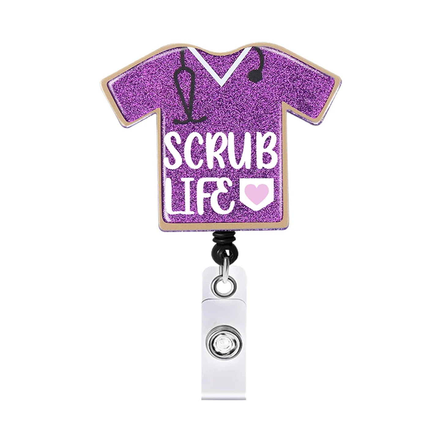 badge reel "scrub life". Retractable, alligator clip