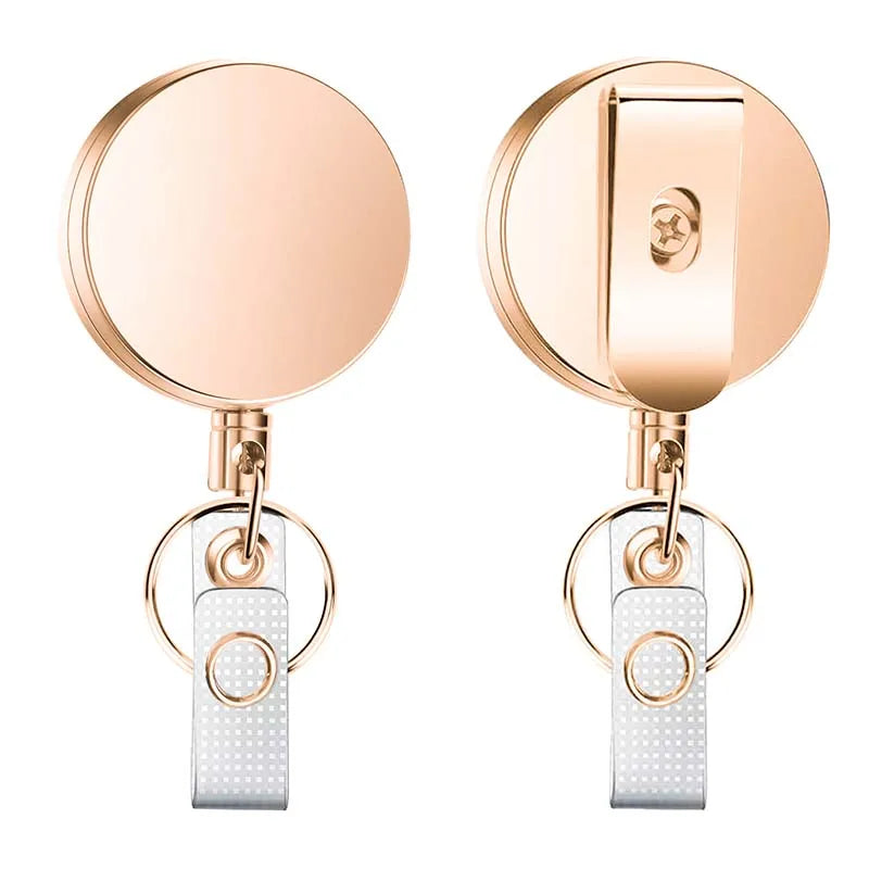 BADGE REEL WITH KEY RING HOLDER. RETRACTABLE. ROSE GOLD