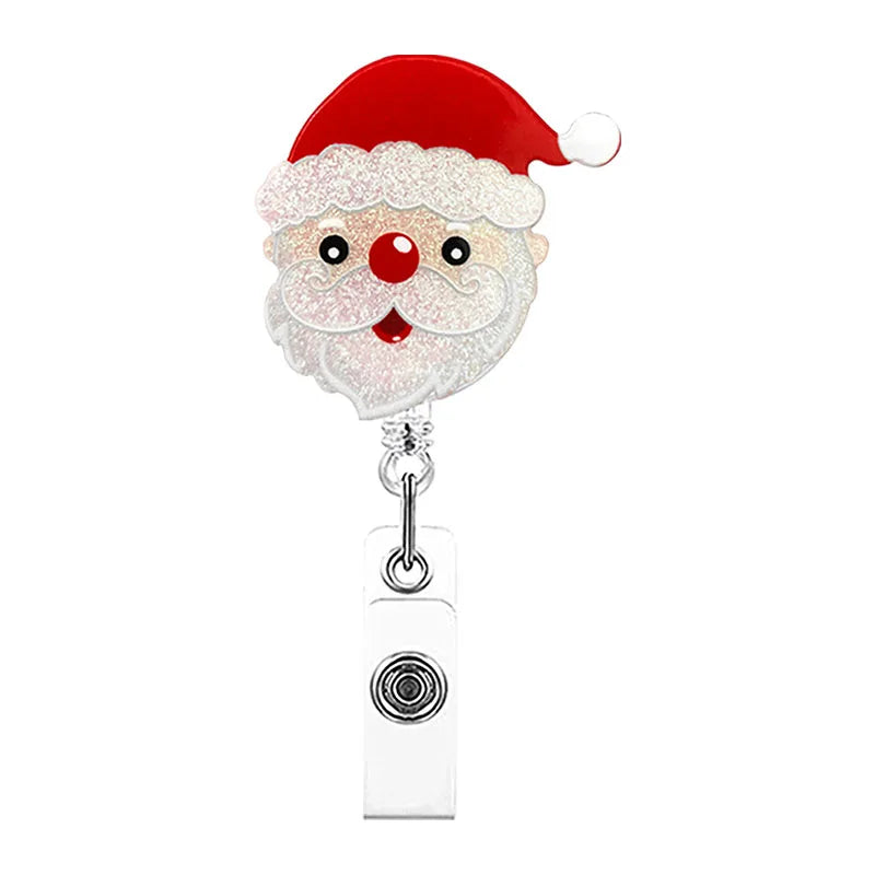 badge reel santa. Retractable, alligator clip.