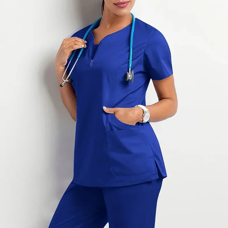 Wrinkle-Resistant Tunic Neckline & Jogger Pants Scrub Set