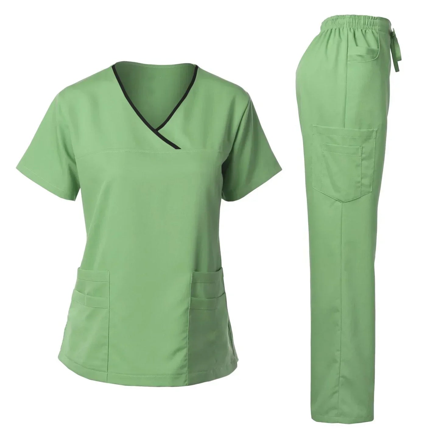 light green scrub set straight leg pants v-neck scrub top