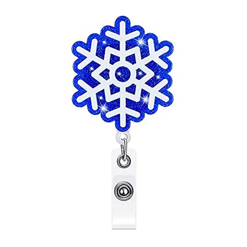 badge reel snowflake. Retractable  with alligator clip.