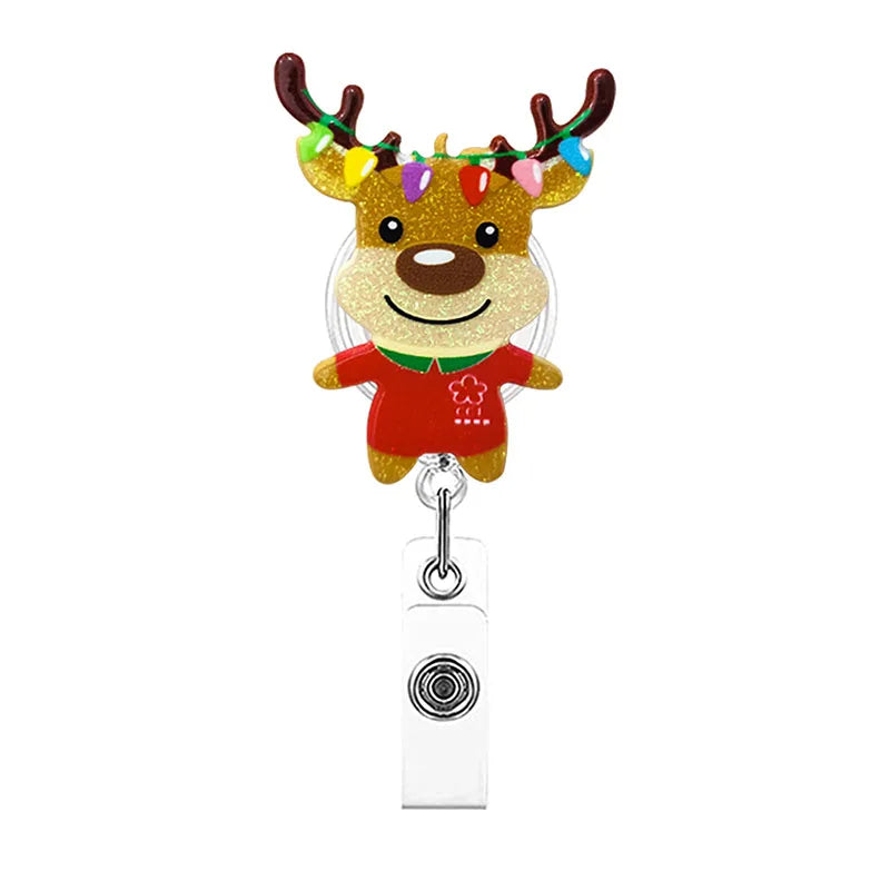 badge reel reindeer. Retractable, alligator clip.