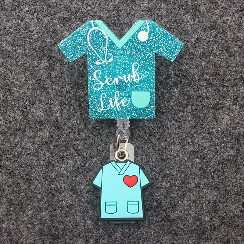 badge reel "scrub life" scrub with another scrub under the ID holder clasp