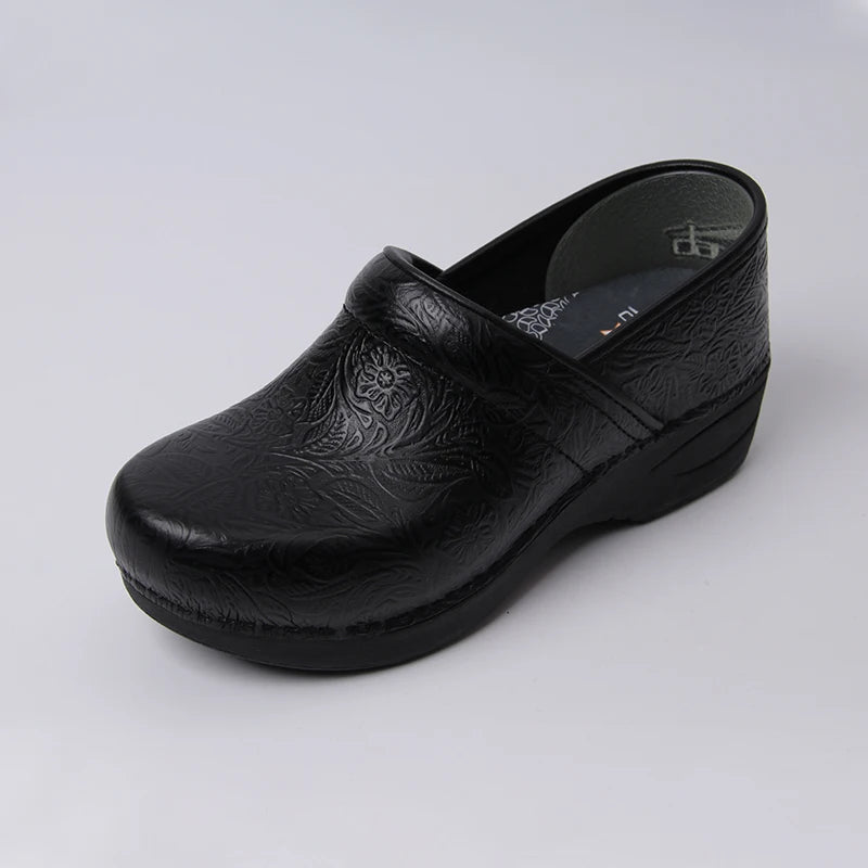 Clogs Women - Embossed Floral Black Design