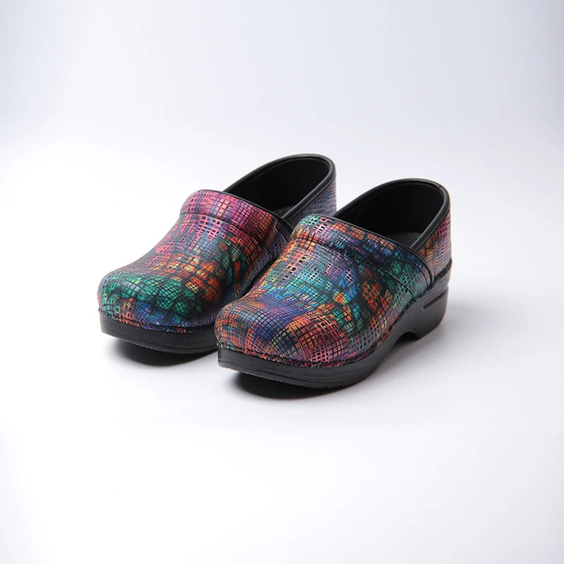 Women Slip-On Clogs - Matt Colorful Grid