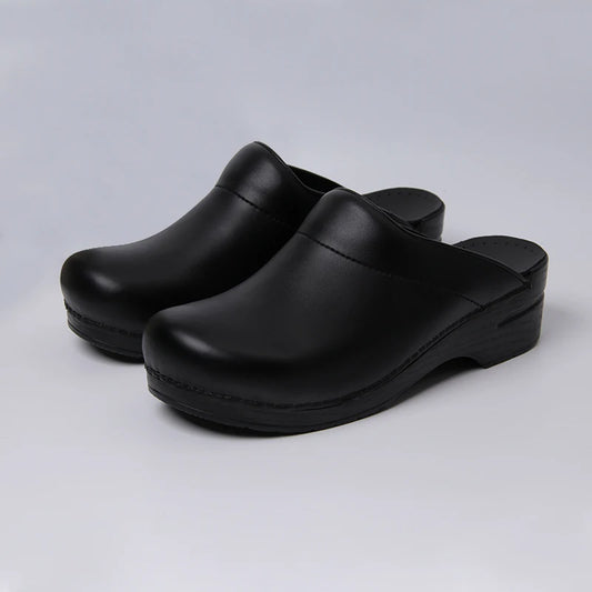 Women Slip-On Clogs - Black Open Heel