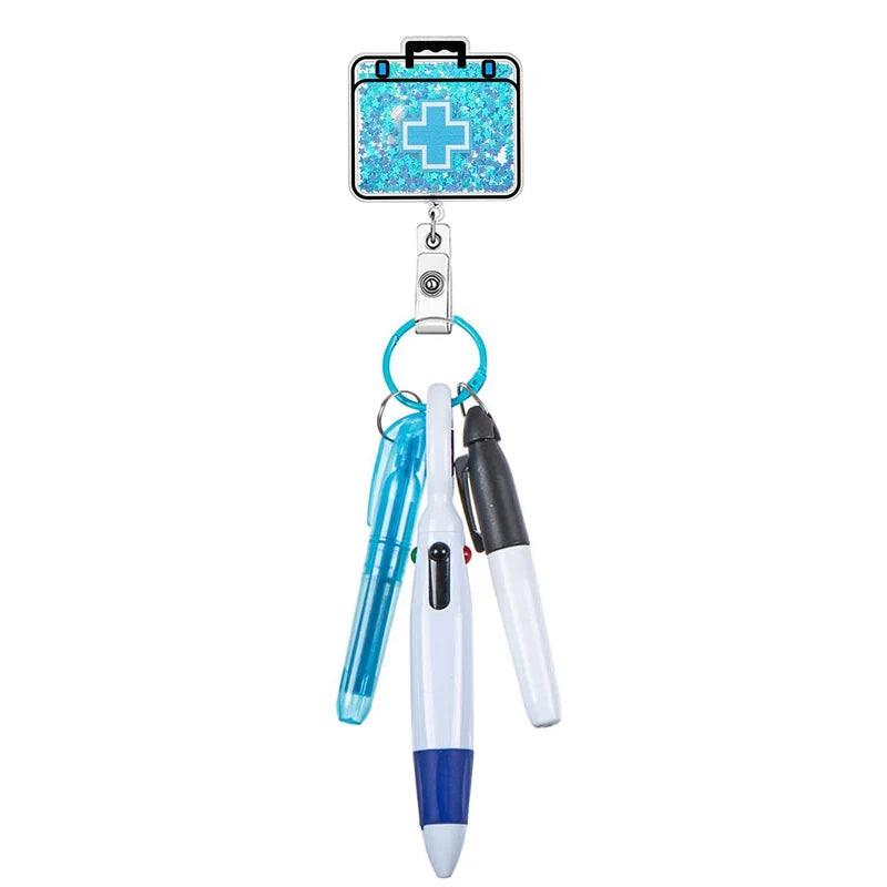 badge reel medical suitcase with pen set - highlighter, pen, permanent marker