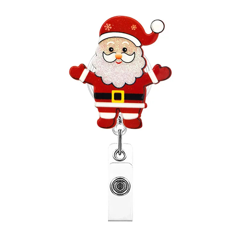 badge reel santa claus. Retractable, alligator clip.