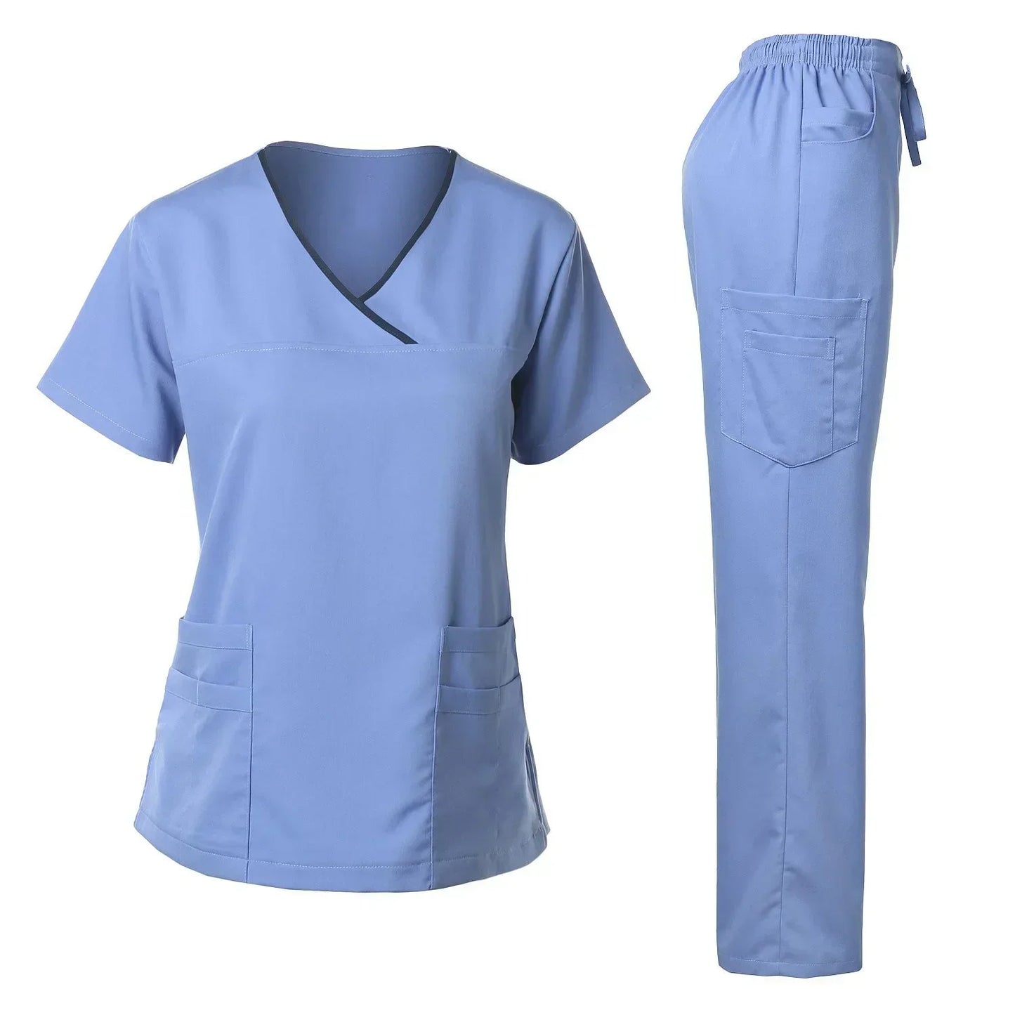 sky blue scrub set straight leg pants v-neck scrub top