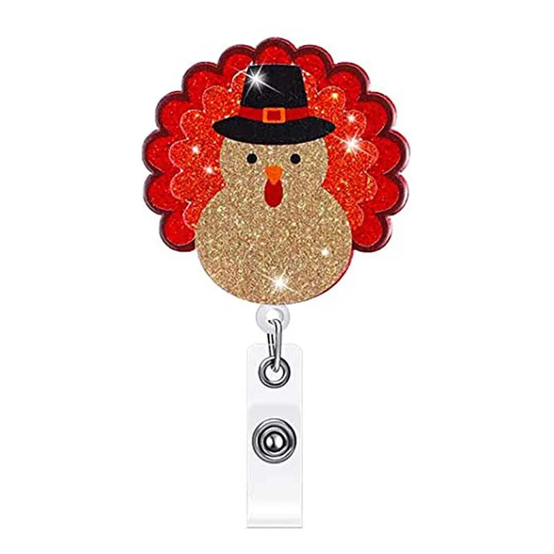 badge reel turkey. Retractable  with alligator clip.