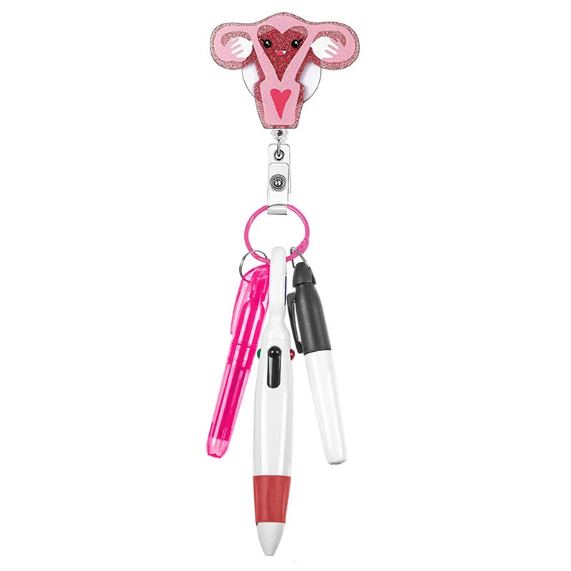 cervix badge reel with pen set - highlighter, pen, permanent marker