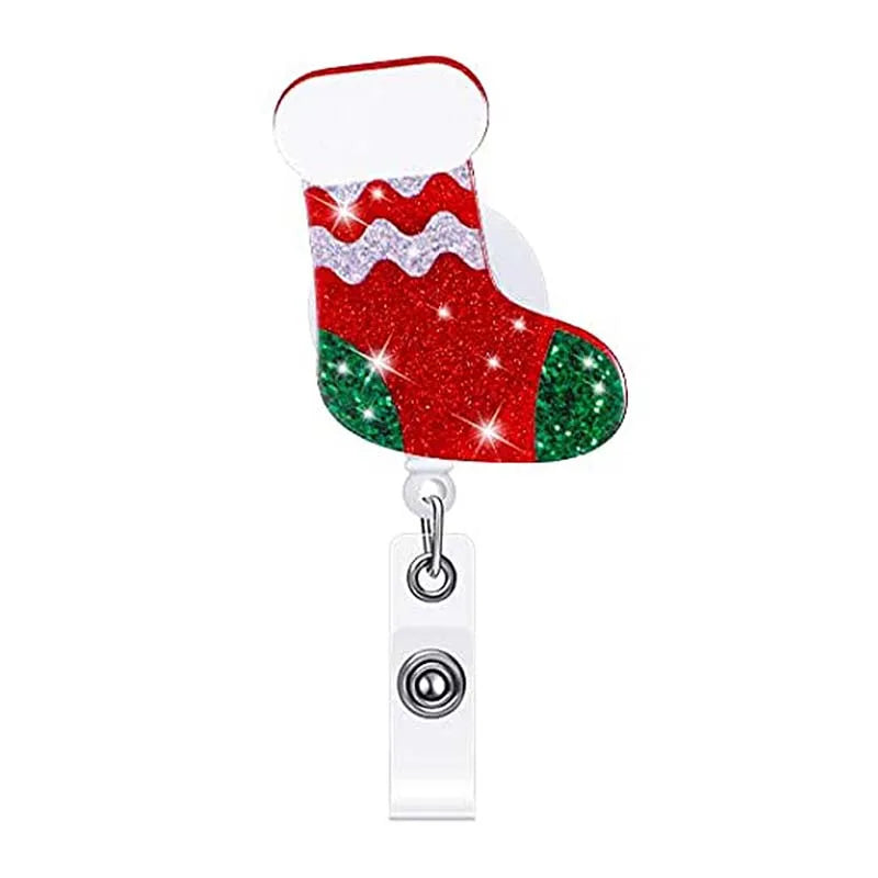 badge reel christmas stocking. Retractable, alligator clip.