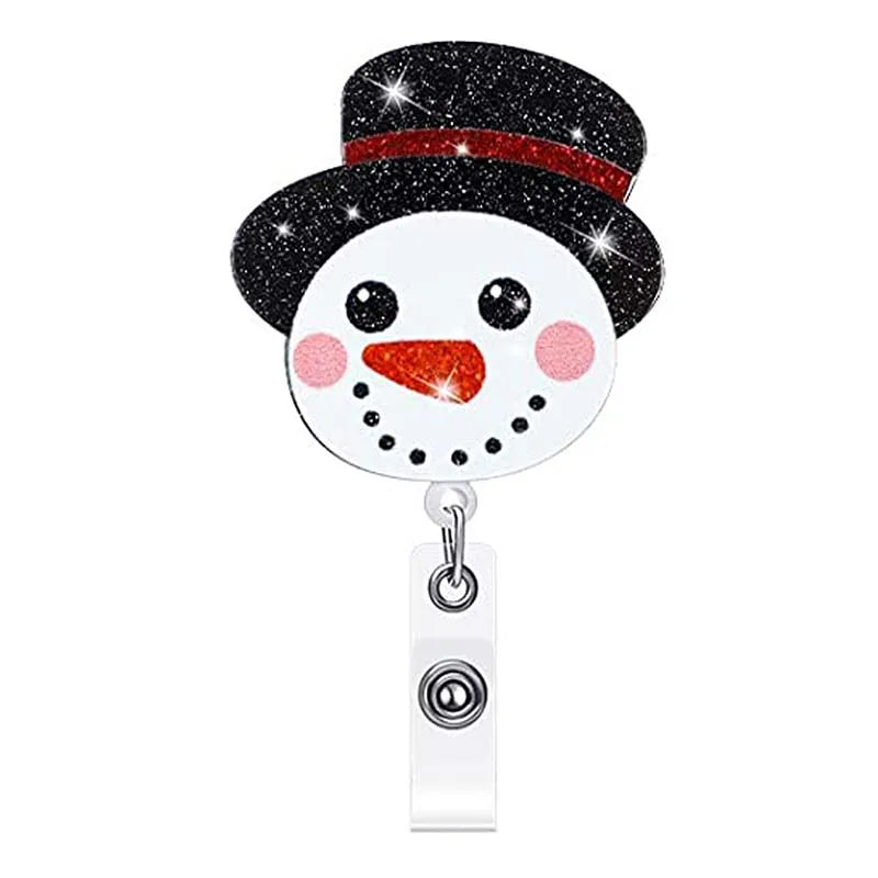 badge reel snowman. Retractable  with alligator clip.