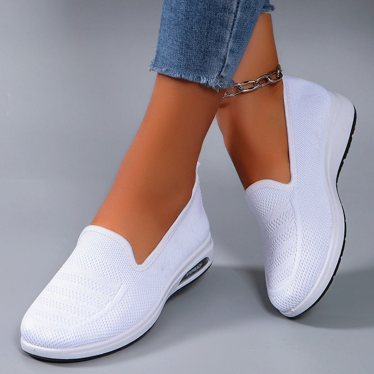 women's white shoes slip on