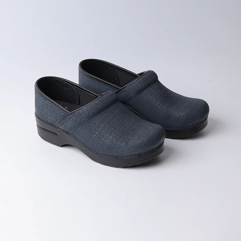 Women Slip-On Clogs - Dark Blue Jeans Design