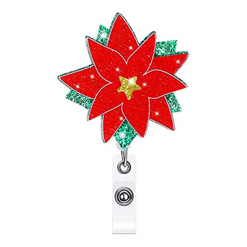 badge reel fall poinsettias. Retractable  with alligator clip.