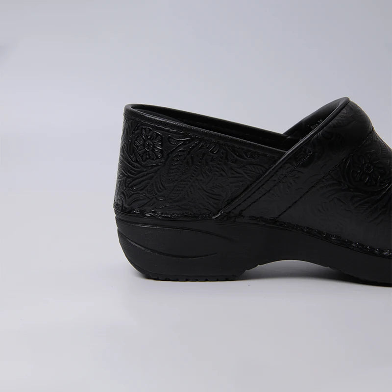 Clogs Women - Embossed Floral Black Design