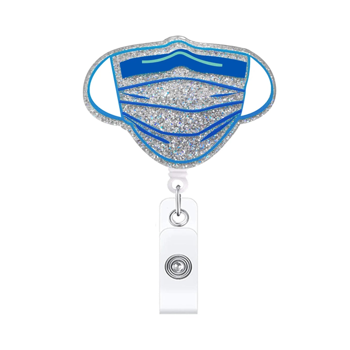 badge reel glittery medical mask with retractable cord with clasp